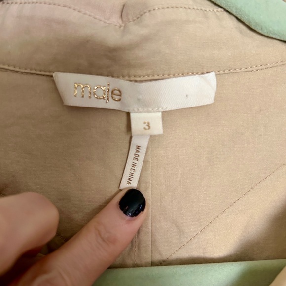 Maje Ralix Tie-Cuff Shirt Dress - Smocked Waist - Size 3 - Picture 6 of 14